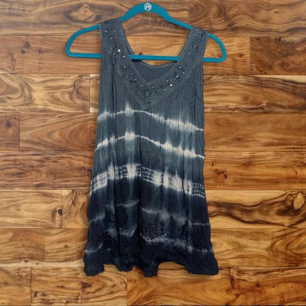Advance Apparels Black and Gray Tie-Dye Tank Top